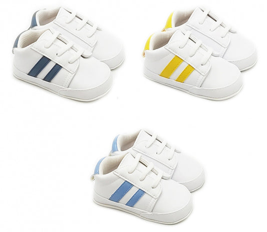 Tiny Steps, Big Style: White Baby Trainers with Chic Side Stripes! 👟👶