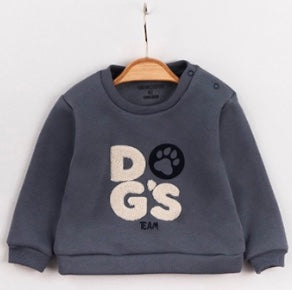 Blue Sweater with "Dogs" Print