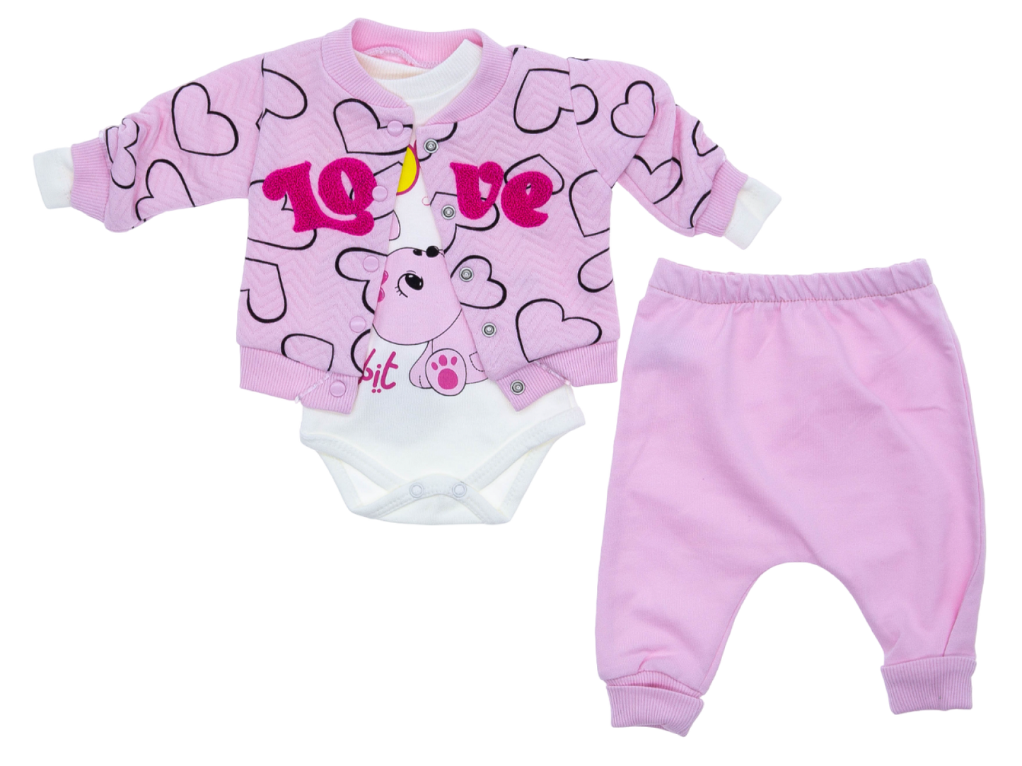 Pink Hoodie, Pants, and Bodysuit 3-Piece Set