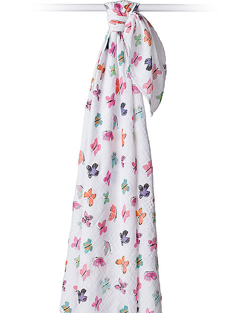 Breathable Swaddle Cover 120 x 120 cm - Butterflies - 100% Cotton Muslin