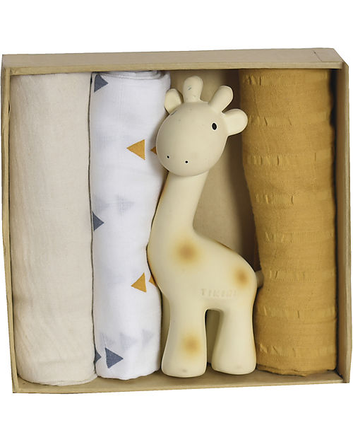 Three Muslin and Teether Gift Set - Giraffe